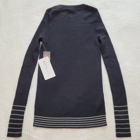 Athleta Table Rock Sweater Black Silver New NWT XS Merino Wool Thermolite Ribbed - Picture 4 of 9